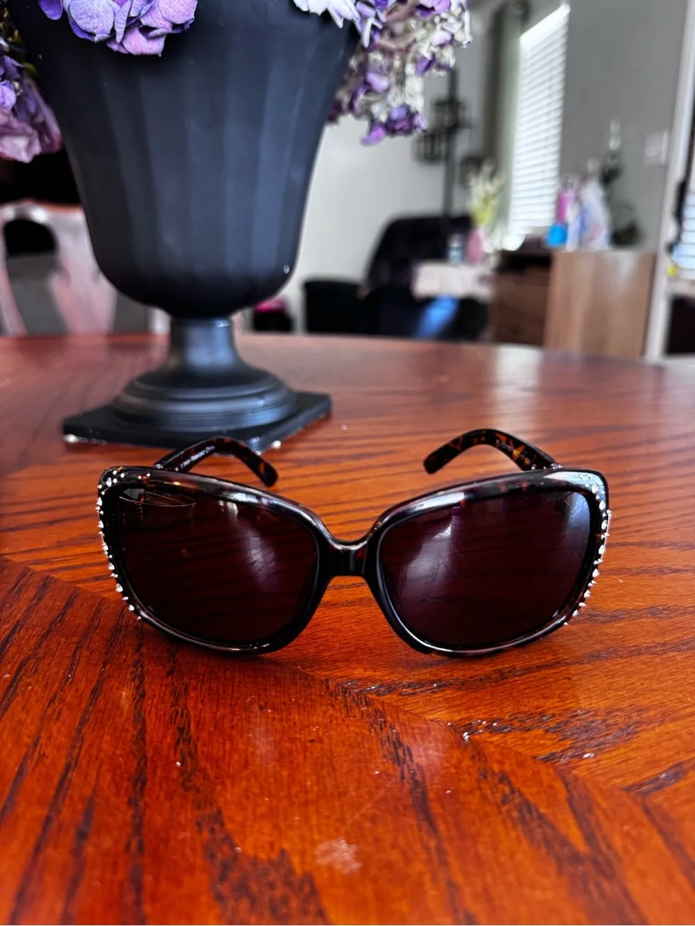 Brown Tinted Oversized Women's Sunglasses with Embellished Temple